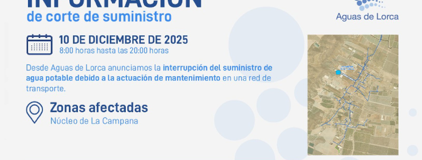 Corte de suministro de agua en La Campana por obras de mantenimiento