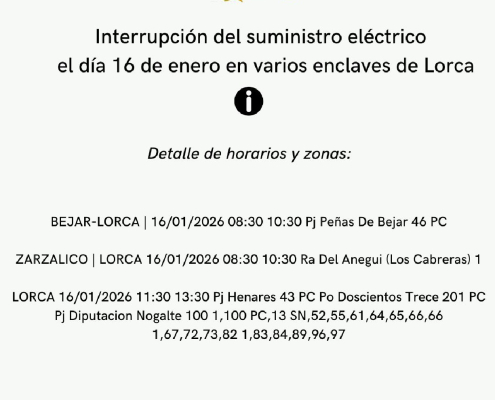 Corte de luz el 16 de enero en varios lugares de Lorca
