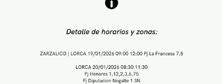 Corte de luz los días 19 y 20 de enero en varios lugares de Lorca