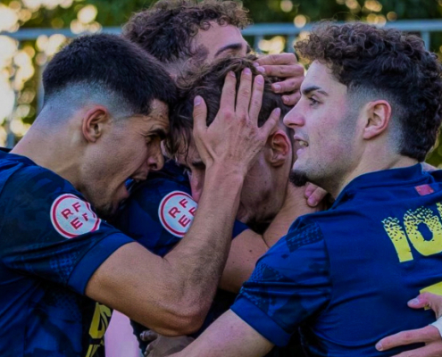 Celebración del gol del filial del UCAM Murcia CF