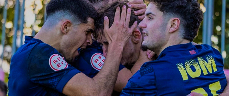 Celebración del gol del filial del UCAM Murcia CF