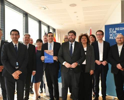 El presidente de la Comunidad, Fernando López Miras, durante la presentación de la Alianza de Regiones Europeas para la Resiliencia y la Preparación del Agua...