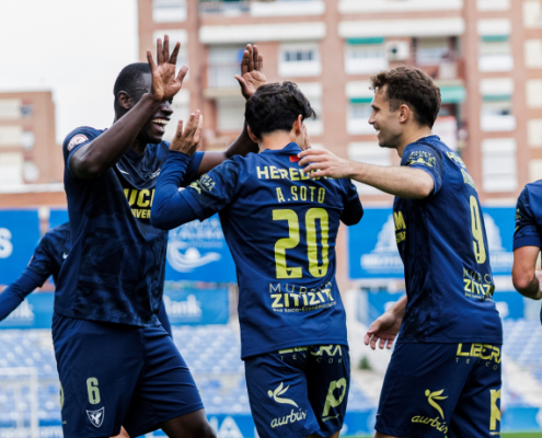 Celebración del gol del equipo en La Condomina