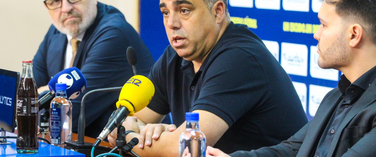 Germán Crespo durante la rueda de prensa ante el UCAM Murcia CF - Real Jaén