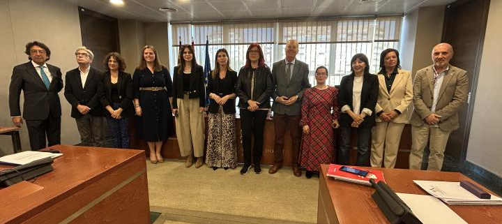 La presidenta del Colegio Oficial de Enfermeras de la Región de Murcia, Amelia Corominas García, con los miembros de la Comisión de Salud y Política Social